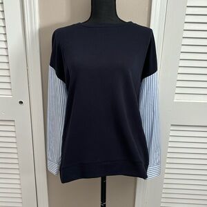 Talbots sweater with stripes sleeves, navy blue jersey size extra large petite